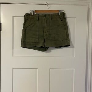 Denim Forum Olive Green Utility Hi-Rise Shorts